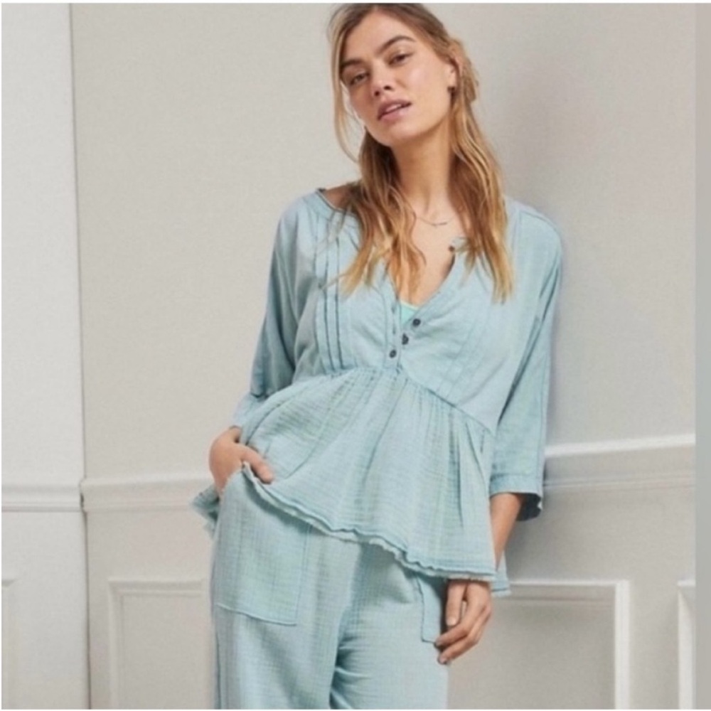 Anthropologie Beverly Cotton Gauze Pajama Swing Top New Lounge Boho Bohemian XS